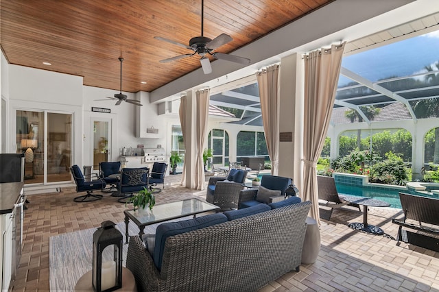 4564 Nautical Ct, Destin, FL 32541 - view of patio / terrace with ceiling fan, an outdoor hangout area, a lanai, and a grill