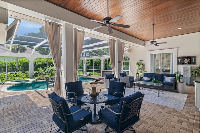 4564 Nautical Ct, Destin, FL 32541 - view of patio / terrace with a pool with connected hot tub, outdoor lounge area, a ceiling fan, and a lanai