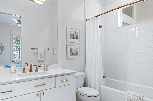 4564 Nautical Ct, Destin, FL 32541 - bathroom featuring vanity, ceiling fan, and shower / bathtub combination with curtain