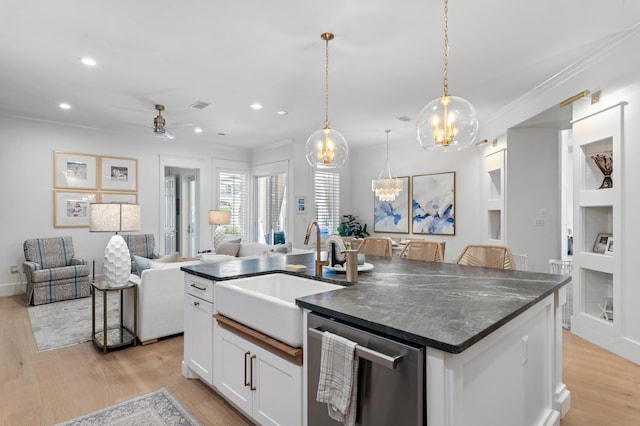 4564 Nautical Ct, Destin, FL 32541 - kitchen featuring dishwasher, open floor plan, recessed lighting, light wood-style flooring, and white cabinetry