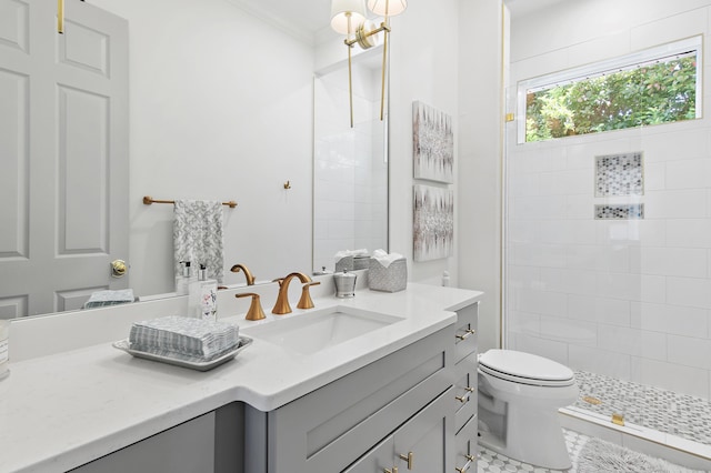 4564 Nautical Ct, Destin, FL 32541 - full bathroom featuring vanity, tiled shower, and crown molding