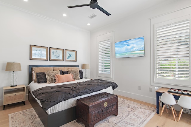 4564 Nautical Ct, Destin, FL 32541 - bedroom featuring crown molding, multiple windows, wood finished floors, recessed lighting, and a ceiling fan