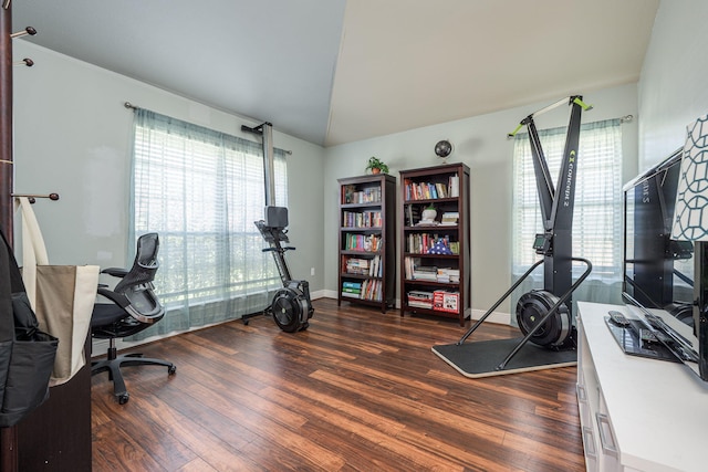 222 Raptor Dr, Crestview, FL 32536 - home office featuring dark wood finished floors and vaulted ceiling