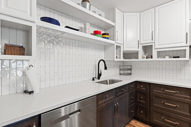 210 Pelham Rd Unit 210B, Fort Walton Beach, FL 32547 - kitchen with open shelves, dishwasher, tasteful backsplash, and white cabinetry