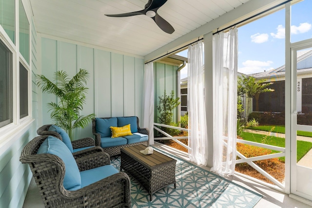 8450 Dreams Float Ct, Panama City Beach, FL 32413 - sunroom featuring ceiling fan and an outdoor hangout area