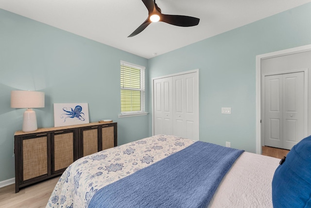 8450 Dreams Float Ct, Panama City Beach, FL 32413 - bedroom featuring wood finished floors, ceiling fan, and a closet