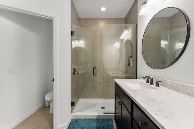 8450 Dreams Float Ct, Panama City Beach, FL 32413 - full bath with vanity, a shower stall, and tile patterned flooring