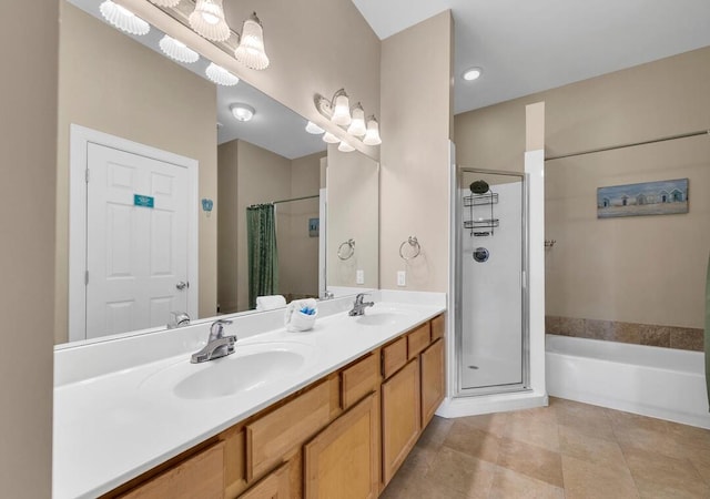 231 Somerset Bridge Rd Unit 2308, Santa Rosa Beach, FL 32459 - bathroom featuring a stall shower, double vanity, a garden tub, and tile patterned floors