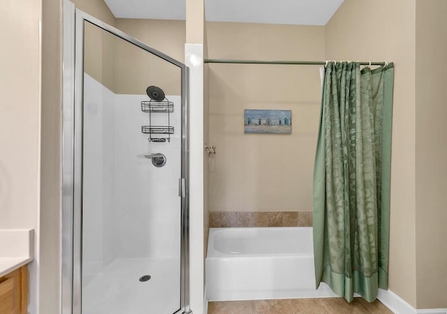 231 Somerset Bridge Rd Unit 2308, Santa Rosa Beach, FL 32459 - bathroom with a shower stall, a garden tub, vanity, and tile patterned floors