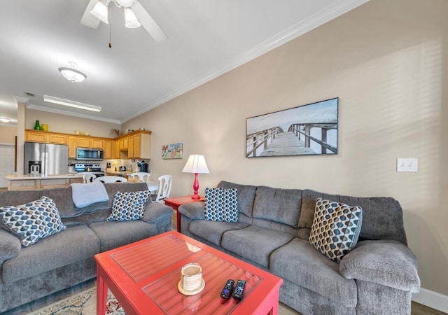 231 Somerset Bridge Rd Unit 2308, Santa Rosa Beach, FL 32459 - living room featuring crown molding and ceiling fan