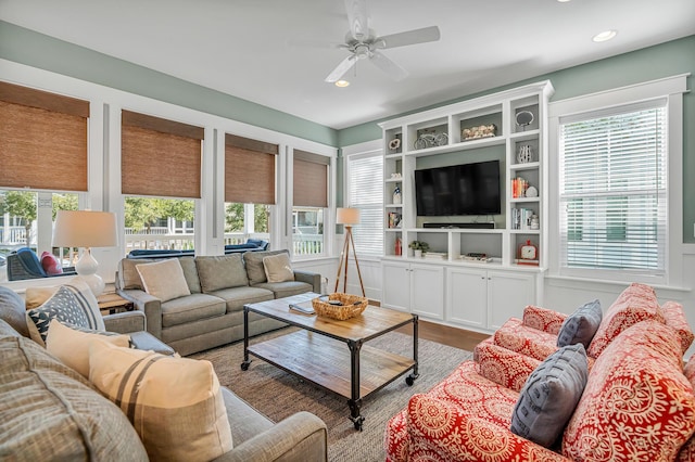 654 Flatwoods Forest Loop, Santa Rosa Beach, FL 32459 - living room featuring healthy amount of natural light, ceiling fan, wood finished floors, and recessed lighting