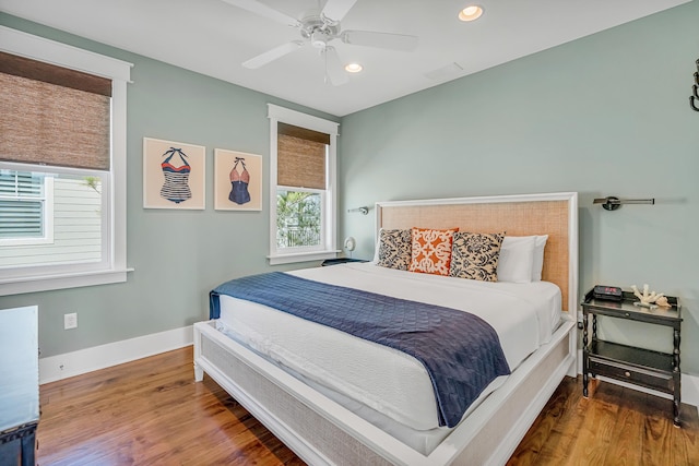 654 Flatwoods Forest Loop, Santa Rosa Beach, FL 32459 - bedroom with recessed lighting, wood finished floors, and ceiling fan