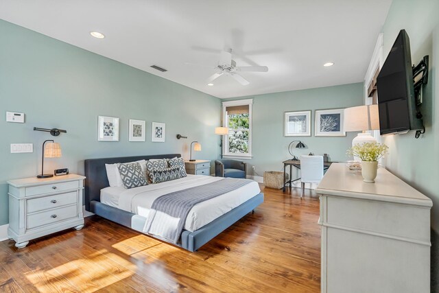 654 Flatwoods Forest Loop, Santa Rosa Beach, FL 32459 - bedroom with light wood finished floors, recessed lighting, and a ceiling fan
