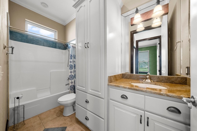 3929 Indian Springs Rd, Panama City, FL 32404 - bathroom featuring vanity, ornamental molding, tile patterned flooring, and shower / bath combination with curtain