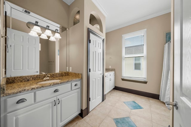 3929 Indian Springs Rd, Panama City, FL 32404 - full bathroom featuring crown molding, vanity, and tile patterned flooring