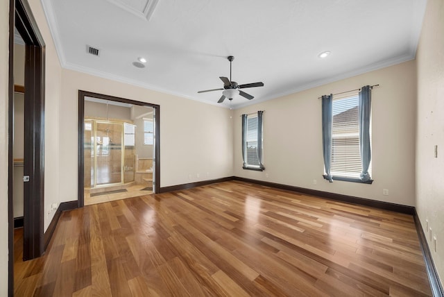 3929 Indian Springs Rd, Panama City, FL 32404 - spare room featuring wood finished floors, a ceiling fan, recessed lighting, and crown molding