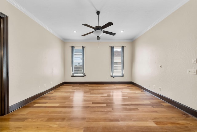 3929 Indian Springs Rd, Panama City, FL 32404 - empty room with a ceiling fan, recessed lighting, light wood finished floors, and ornamental molding