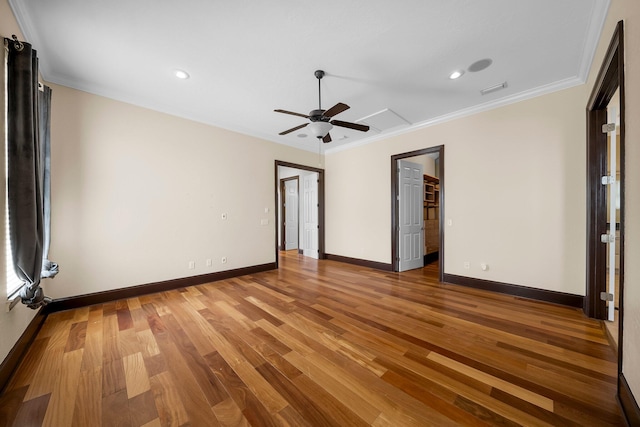 3929 Indian Springs Rd, Panama City, FL 32404 - unfurnished bedroom with wood finished floors, recessed lighting, ornamental molding, and ceiling fan