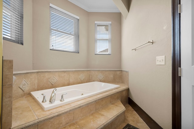3929 Indian Springs Rd, Panama City, FL 32404 - bathroom featuring a whirlpool tub, tile patterned flooring, and ornamental molding