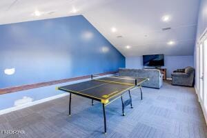 3929 Indian Springs Rd, Panama City, FL 32404 - rec room featuring lofted ceiling, carpet, and recessed lighting
