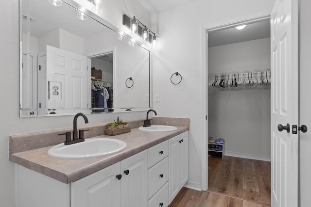 277 Limestone Cir, Crestview, FL 32539 - bathroom with double vanity, wood finished floors, and a spacious closet