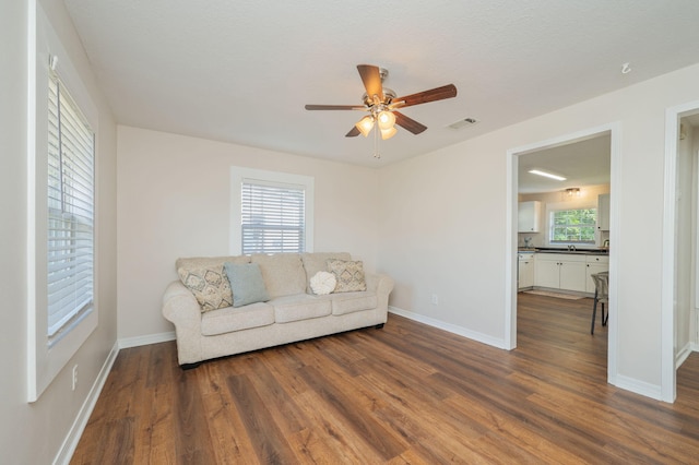 379 W 1st Ave, Crestview, FL 32536 - living area with a ceiling fan, dark wood-style flooring, and plenty of natural light