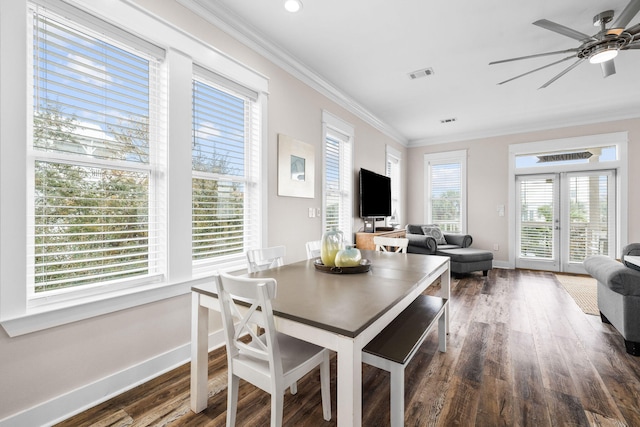18 E Trigger Trl, Inlet Beach, FL 32461 - dining room featuring wood finished floors, crown molding, ceiling fan, and recessed lighting