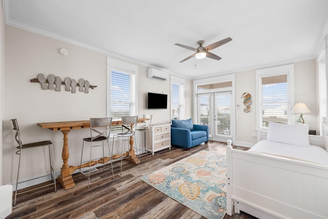 18 E Trigger Trl, Inlet Beach, FL 32461 - bedroom with ornamental molding, access to outside, wood finished floors, multiple windows, and ceiling fan