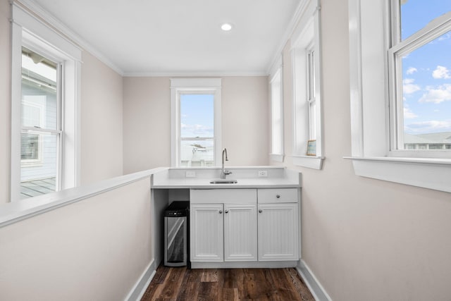 18 E Trigger Trl, Inlet Beach, FL 32461 - bar with dark wood-style flooring, crown molding, and recessed lighting