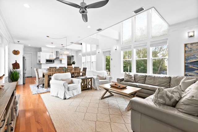 12 Seabreeze Way, Inlet Beach, FL 32461 - living room with ceiling fan, light wood finished floors, and recessed lighting