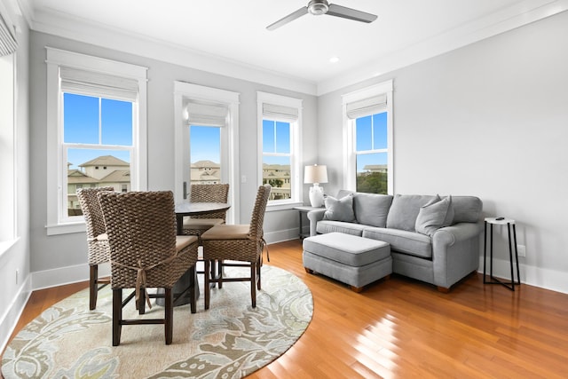 12 Seabreeze Way, Inlet Beach, FL 32461 - living area with ornamental molding, ceiling fan, light wood-style flooring, and recessed lighting