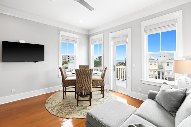 12 Seabreeze Way, Inlet Beach, FL 32461 - dining room with ceiling fan, healthy amount of natural light, wood finished floors, and crown molding