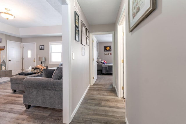 11851 Sanders Rd, Richwood, OH 43344 - corridor with baseboards and dark wood-style flooring
