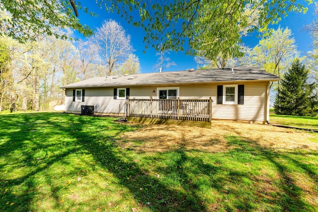 11851 Sanders Rd, Richwood, OH 43344 - rear view of property with a lawn, central air condition unit, and a deck