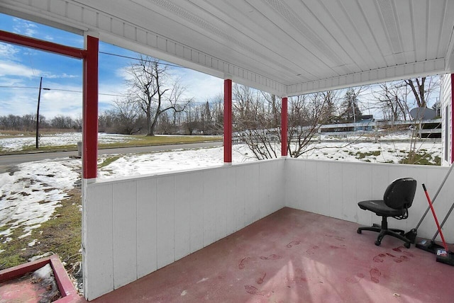 view of snow covered patio