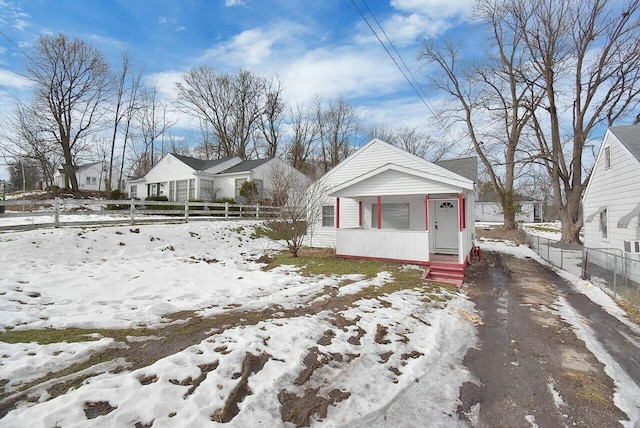 view of snow covered property