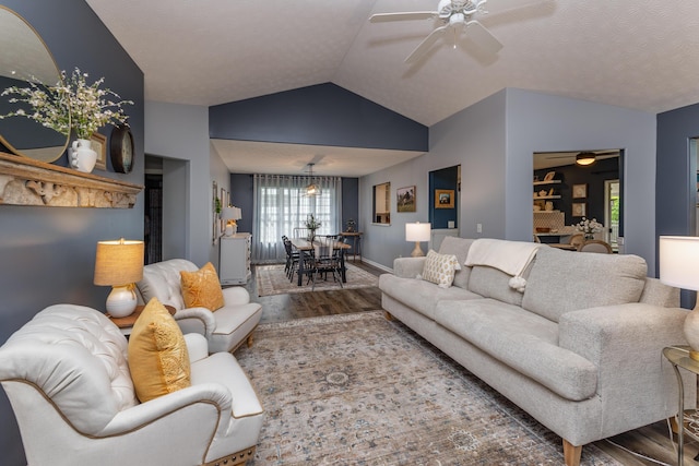 1280 Candlelite Ln, Fairborn, OH 45324 - living area with wood finished floors, vaulted ceiling, and ceiling fan