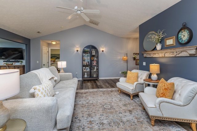 1280 Candlelite Ln, Fairborn, OH 45324 - living area with lofted ceiling, wood finished floors, a ceiling fan, and baseboards