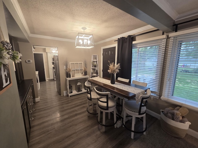 314 Concord Ave, Saint Marys, OH 45885 - dining space with plenty of natural light, crown molding, baseboards, dark wood-style floors, and a textured ceiling