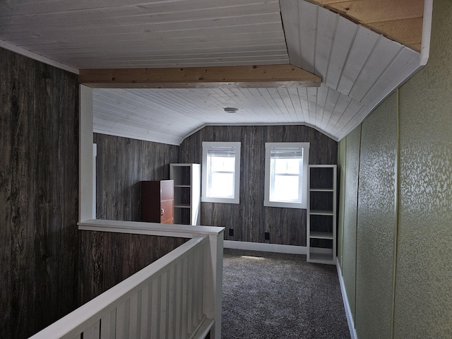 2 E Main St, Fletcher, OH 45326 - bonus room with carpet floors, vaulted ceiling, and wood walls
