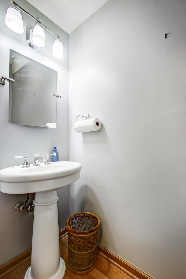 bathroom with wood-type flooring