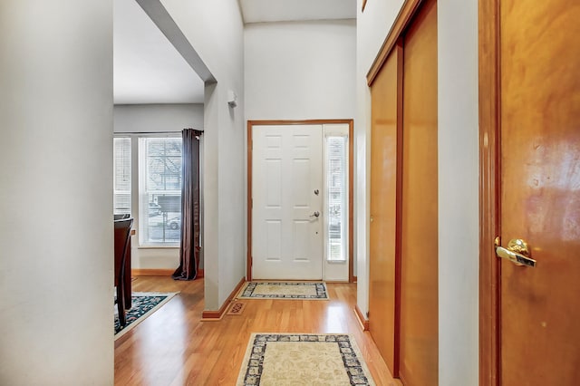 foyer entrance with light hardwood / wood-style flooring