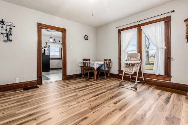 living area featuring plenty of natural light and light hardwood / wood-style floors