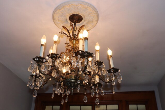 details with a chandelier