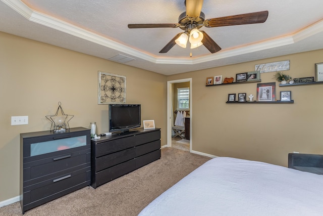 725 Loxley Ln, Troy, OH 45373 - carpeted bedroom with a raised ceiling, baseboards, crown molding, and ceiling fan