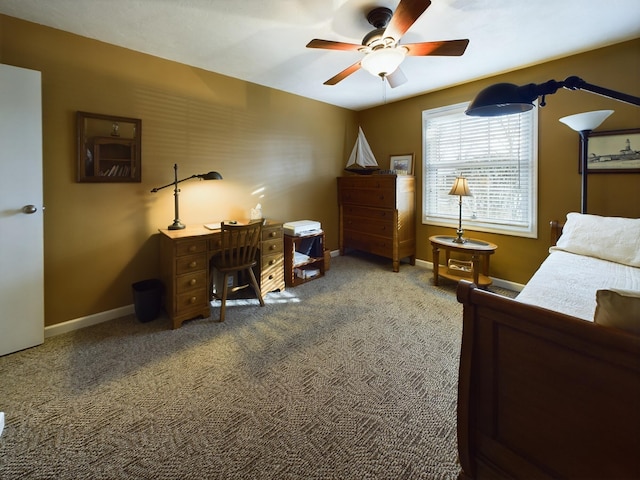 bedroom featuring ceiling fan and carpet floors