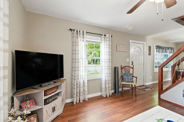 11372 Kickapoo Path, Lakeview, OH 43331 - living room with wood finished floors and ceiling fan