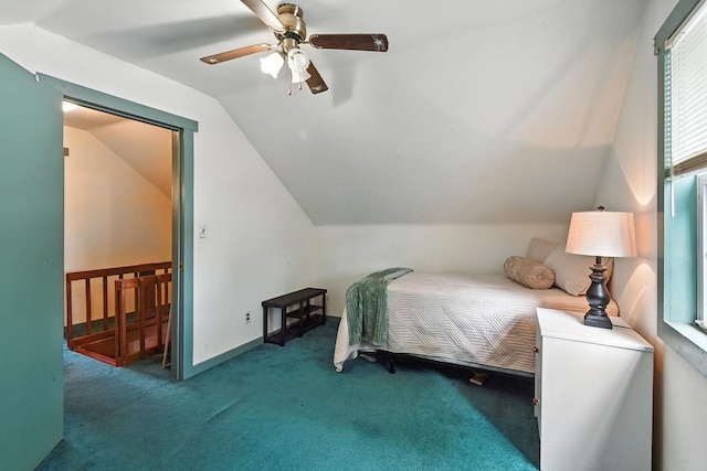 11372 Kickapoo Path, Lakeview, OH 43331 - carpeted bedroom featuring vaulted ceiling and ceiling fan