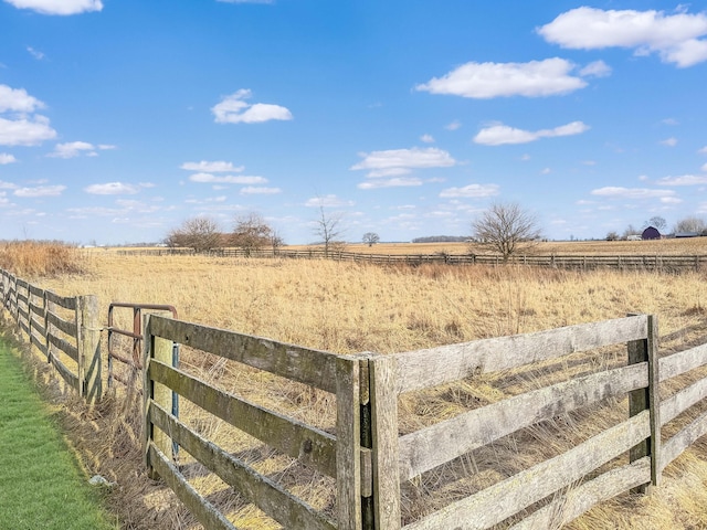 view of yard with fence and a rural view