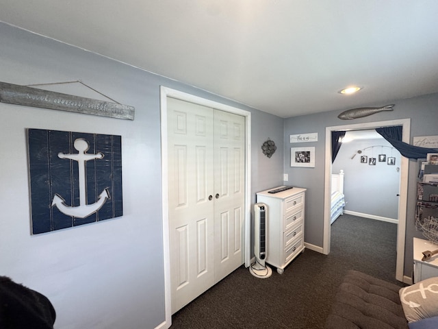 13864 Public Dr, Lakeview, OH 43331 - hallway with dark carpet, baseboards, and recessed lighting